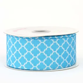 10 Yards 1.5" Turquoise Grosgrain Geometric Pattern Quatrefoil Ribbon - Clearance SALE