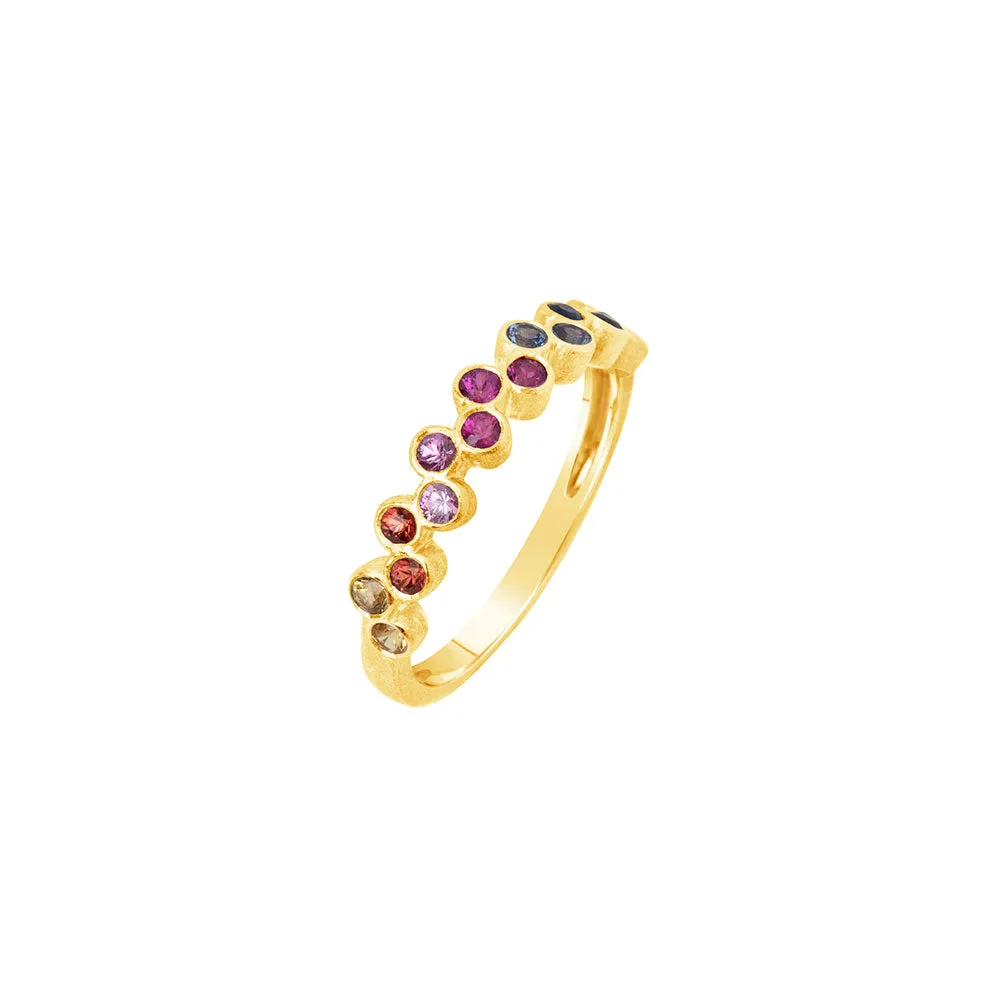 14 Karat Yellow Gold Bezel Set Band with Multi colored Sapphires and Tsavorite Garnet