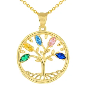 14k Gold Cubic Zirconia Round Elegant Tree of Life Medallion Pendant Necklace - Yellow Gold