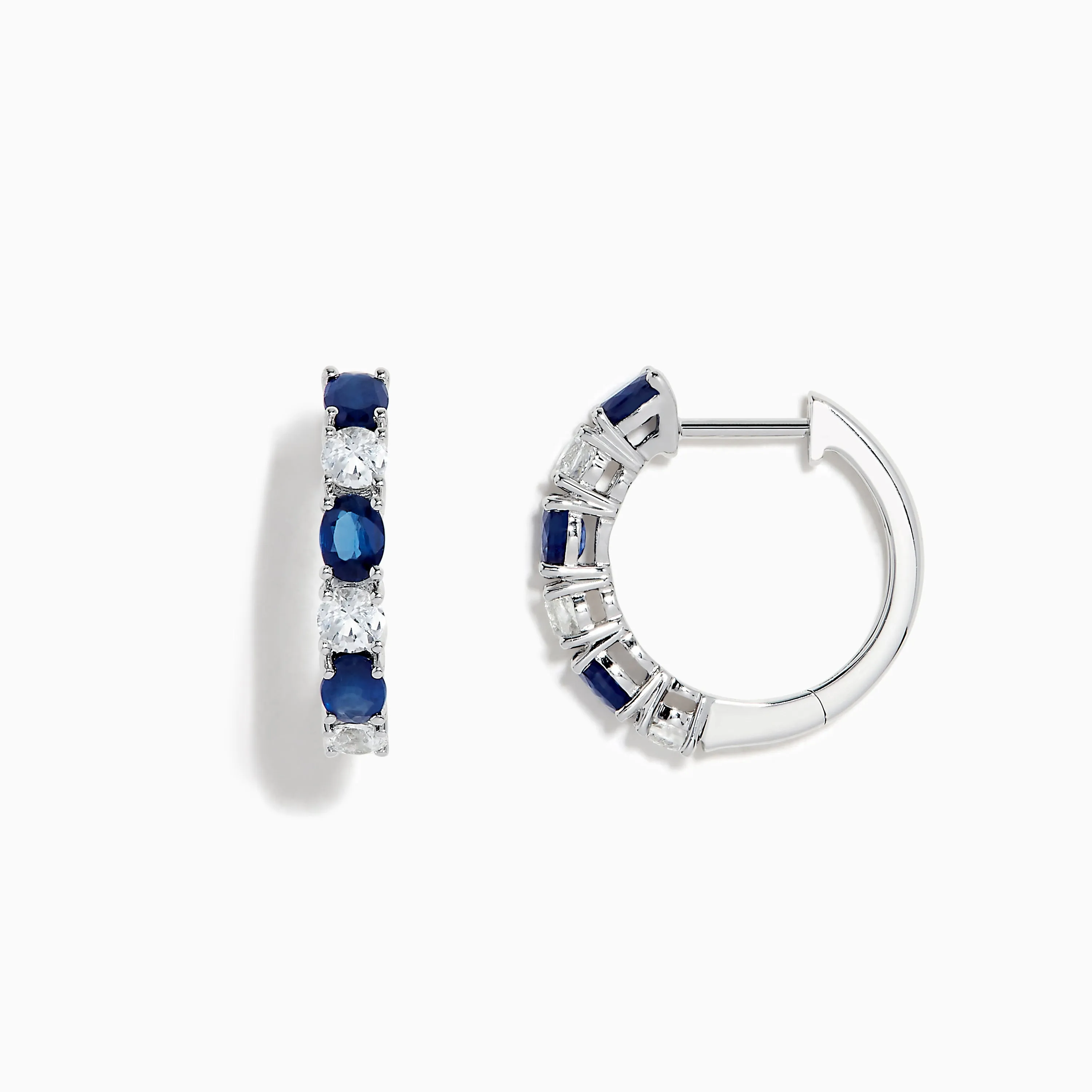 14K White Gold Multi Sapphire Hoop Earrings