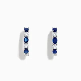 14K White Gold Multi Sapphire Hoop Earrings