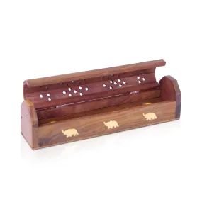 Agarbathi Stand - 2 x 10 Inches | Elephant Inlaid Design Dhoop Dhani/ Wooden Design Incense Holder for Pooja