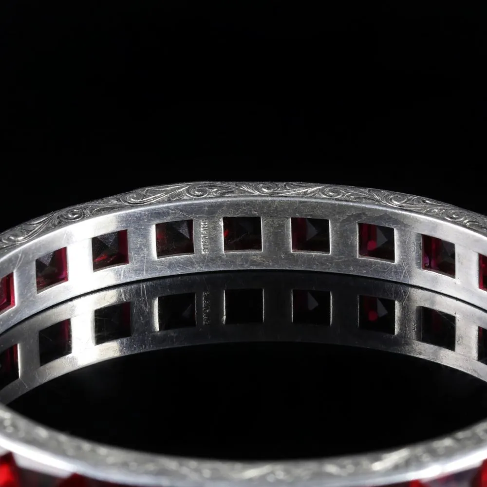 Antique Art Deco Red Paste Silver Bangle Circa 1930