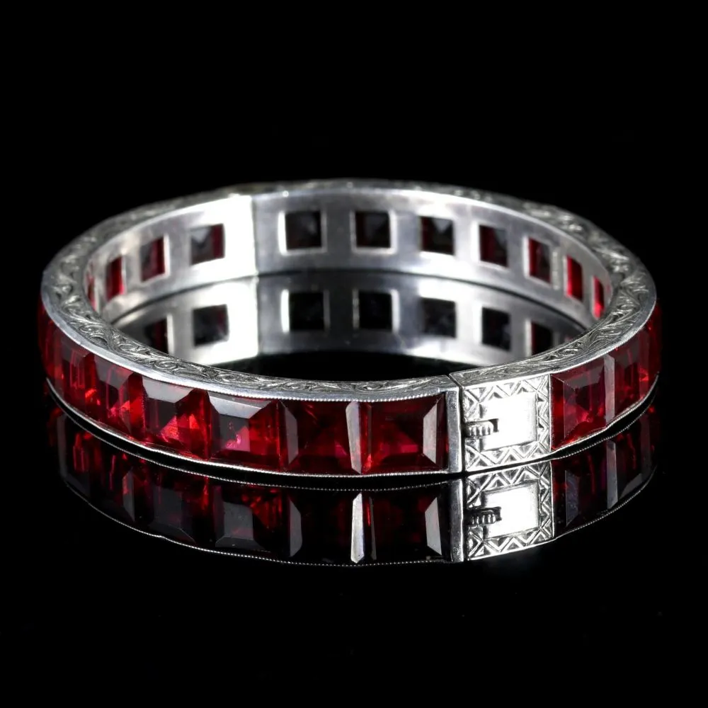 Antique Art Deco Red Paste Silver Bangle Circa 1930