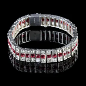 Antique Art Deco Ruby Paste Silver Bracelet Circa 1920