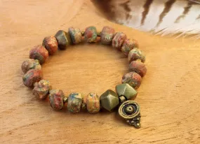 Antique Charm and Terra Cotta Buddha Beads Bracelet