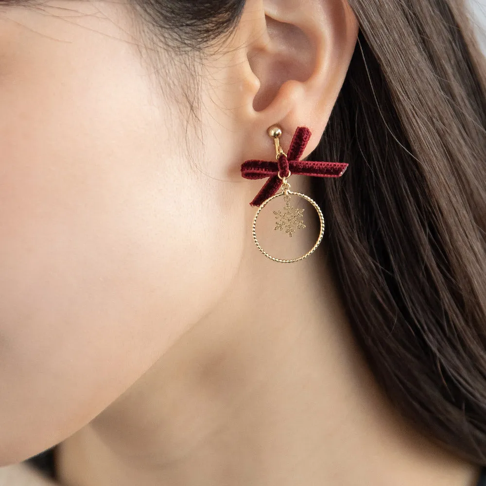 Bow and Snowflake Clip On Earrings