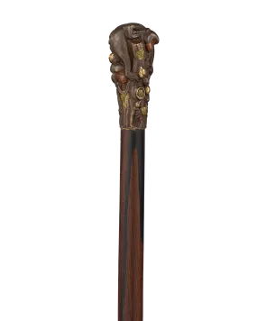 Bronze Monkey Meiji Period Cane