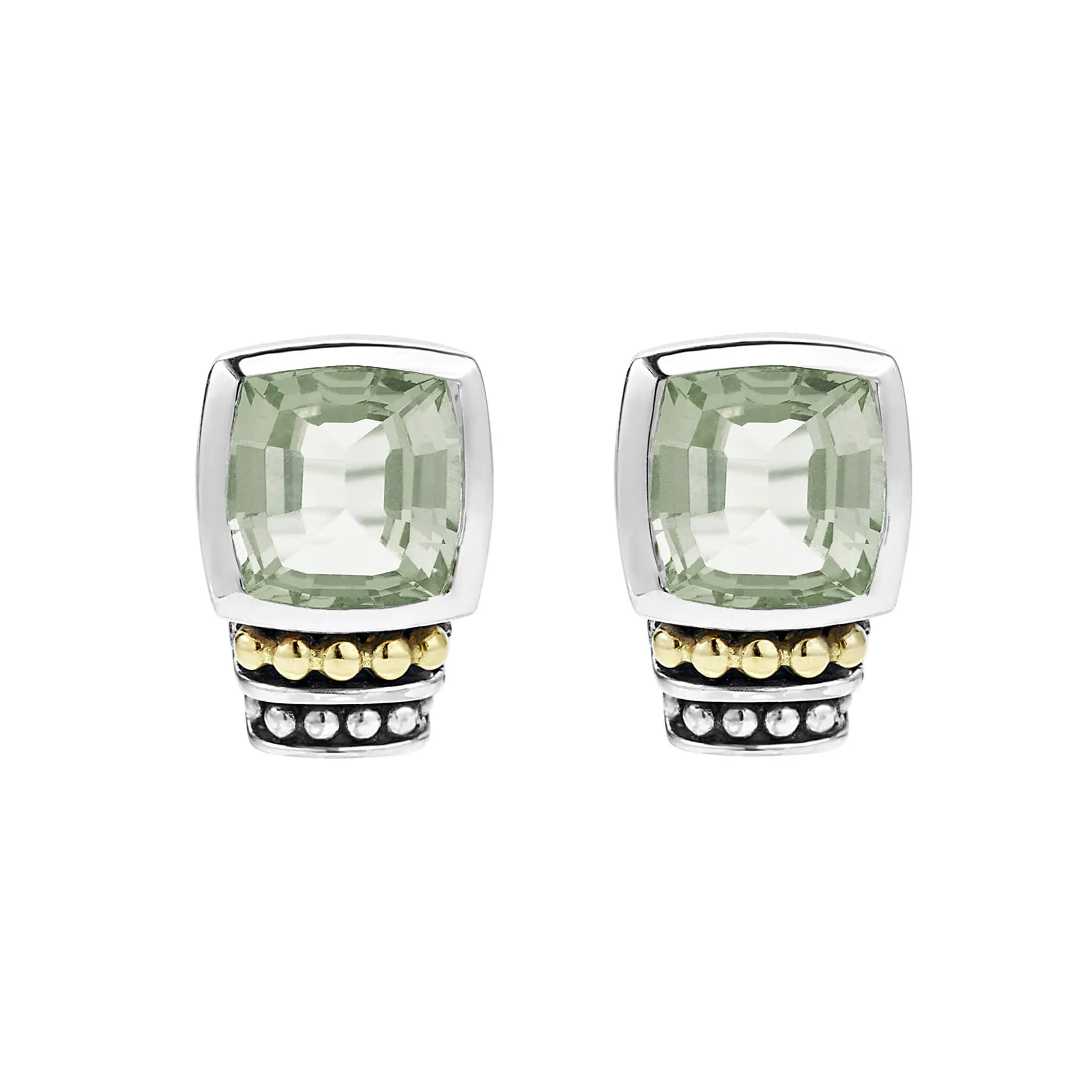 Caviar Color Bezel-Set Prasiolite Stud Earrings