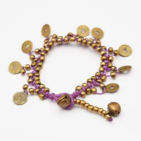 Chinese Coin Waxed Cotton Bracelets in Violet