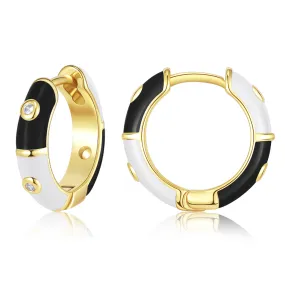 Dainty Dual-color Enamel Small Hoop Colorful Cute Huggie Earrings Color with Black-White