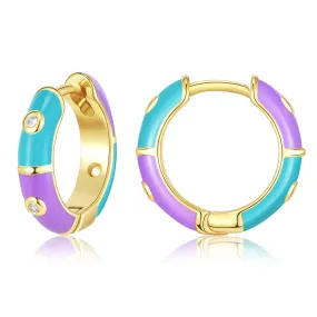 Dainty Dual-color Enamel Small Hoop Colorful Cute Huggie Earrings Color with Blue-Purple