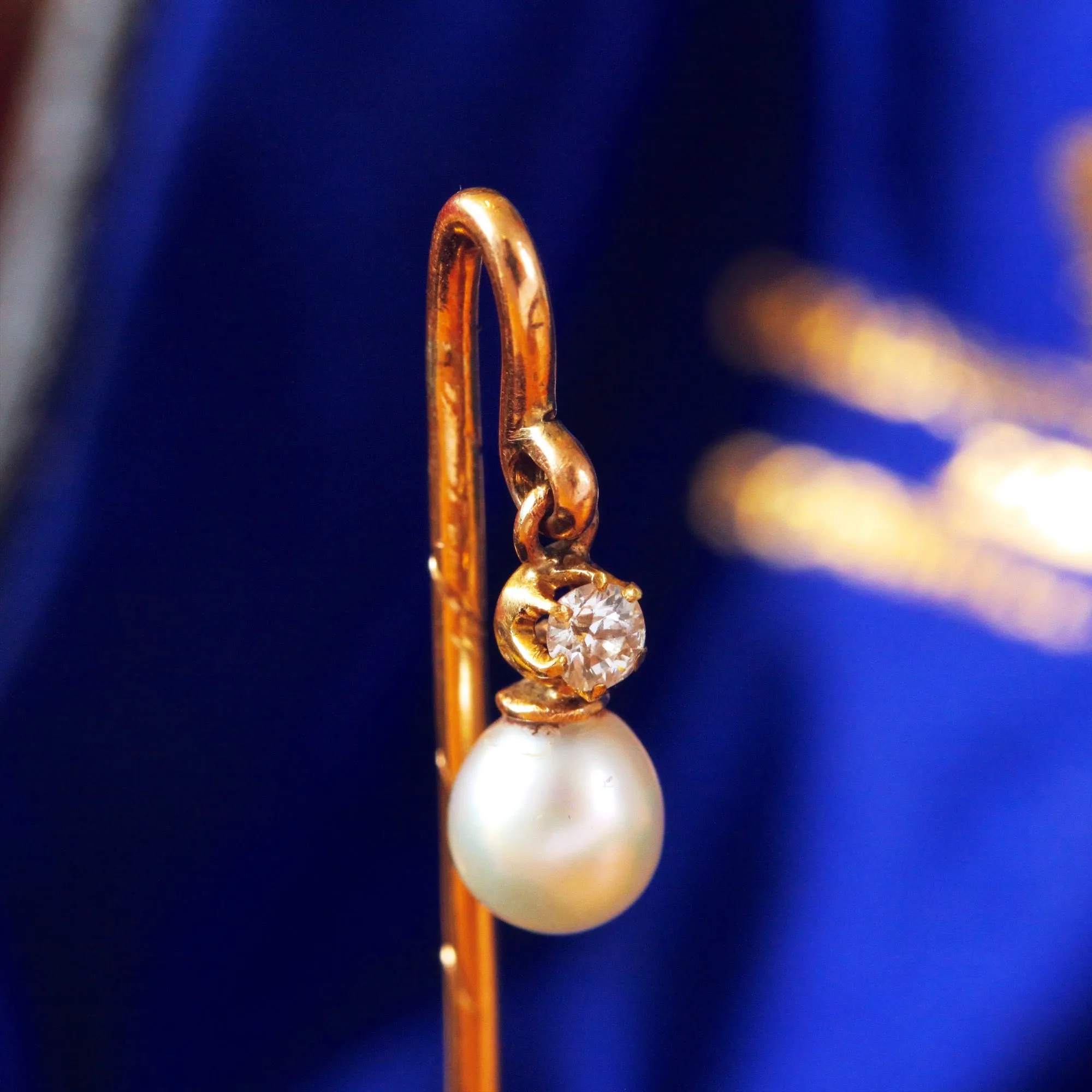 Delightsome Antique Pearl & Diamond Stick Pin