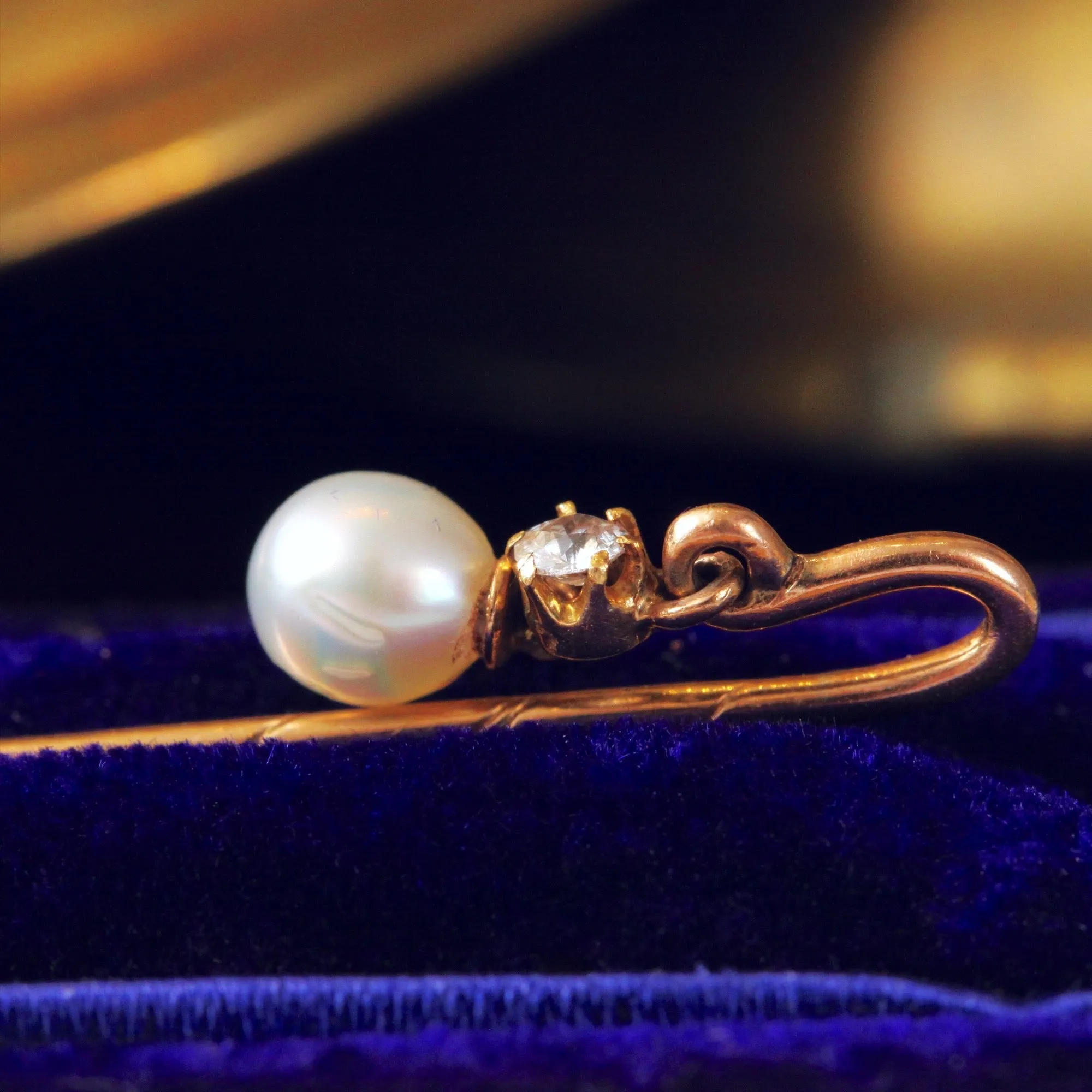 Delightsome Antique Pearl & Diamond Stick Pin