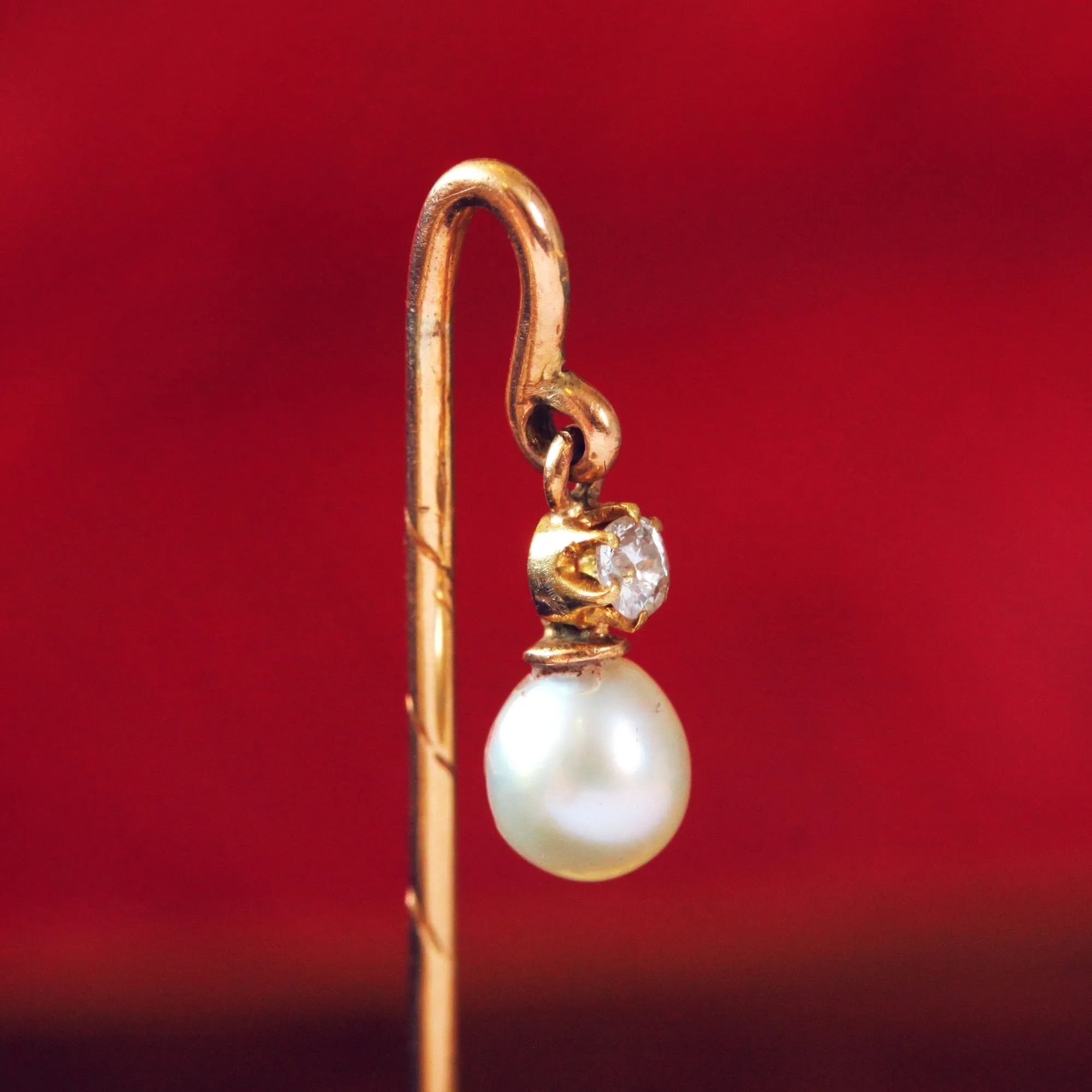 Delightsome Antique Pearl & Diamond Stick Pin