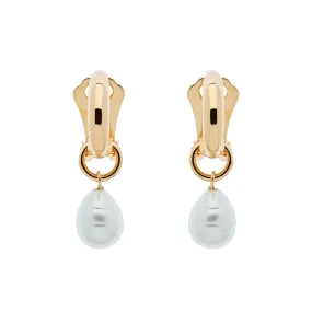 Gold Hoop & Baroque Pearl Clip Earrings