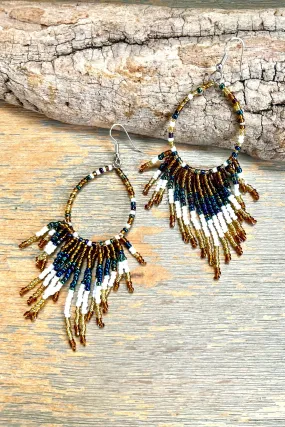 Lucia Seed Bead Fringe Earrings- Rustic Sky