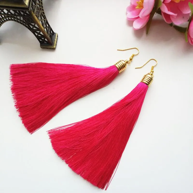 LZHLQ Vintage Ethnic Long Tassel Earrings Women 2017 Fashion Brand Jewelry Geometric Alloy Plating Simple Dangle Drop Earrings