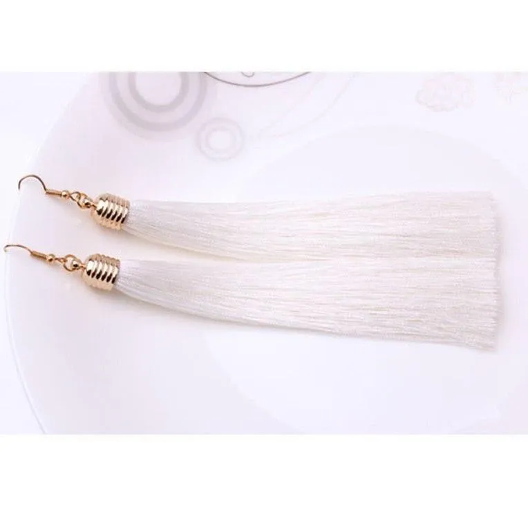 LZHLQ Vintage Ethnic Long Tassel Earrings Women 2017 Fashion Brand Jewelry Geometric Alloy Plating Simple Dangle Drop Earrings