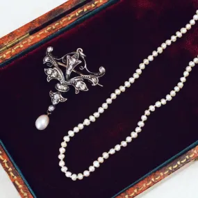 Precious Antique Natural Pearl & Diamond Necklace